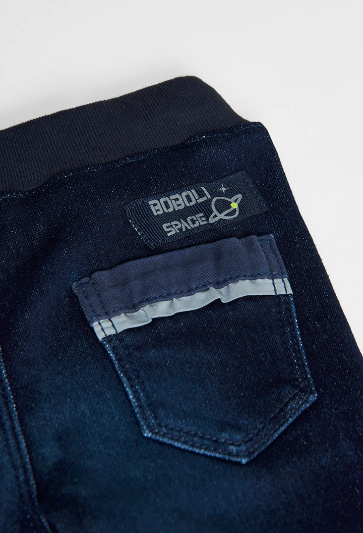 Pantalón denim punto elástico de bebé azul oscuro -BCI