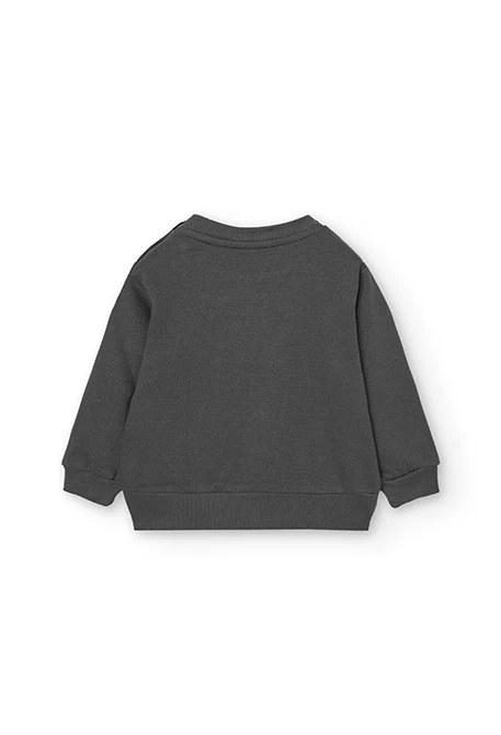 Fleece sweatshirt for baby boy printed in dark grey