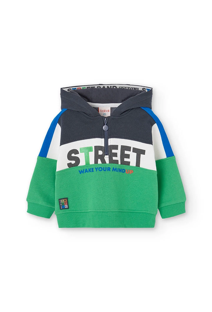 Baby boy\'s printed green fleece sweatshirt