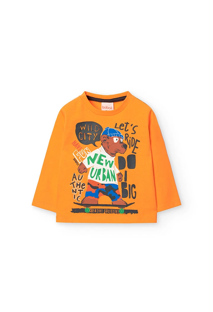 T-Shirt für Baby-Jungen in Orange mit Aufdruck