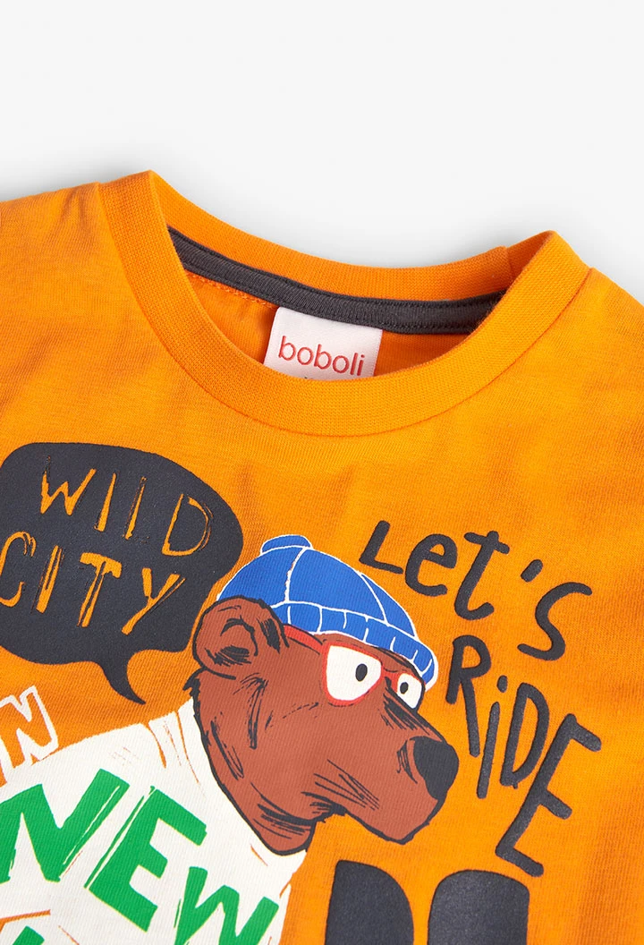 Camiseta de punto para bebé niño estampada en naranja