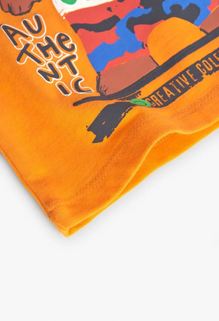 Camiseta de malha para bebé menino estampada em laranja