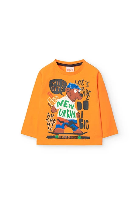 Camiseta de malha para bebé menino estampada em laranja