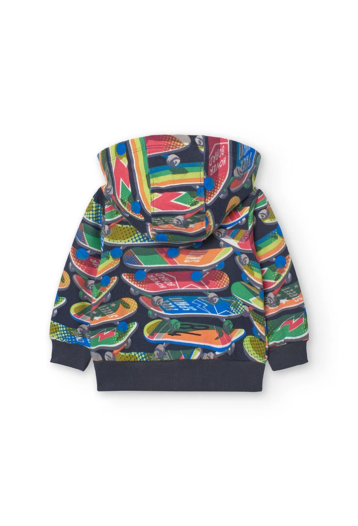 Printed fleece jacket for baby boy with snowboard design