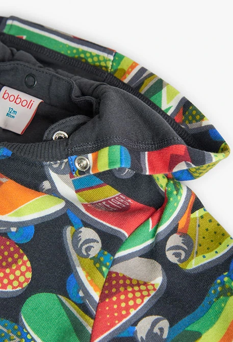 Printed fleece jacket for baby boy with snowboard design