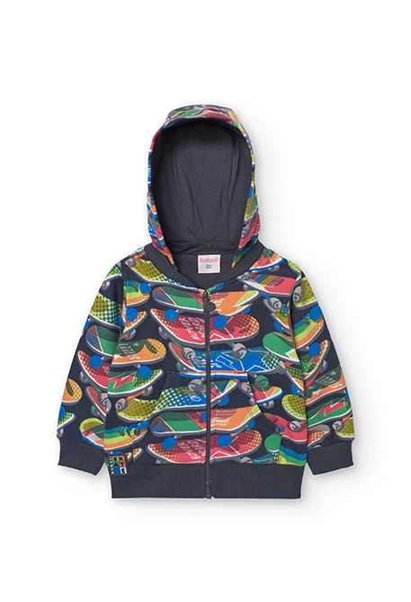 Printed fleece jacket for baby boy with snowboard design