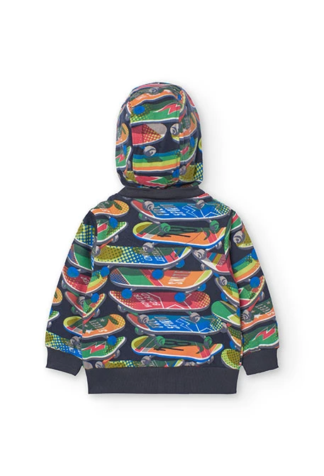 Printed fleece jacket for baby boy with snowboard design