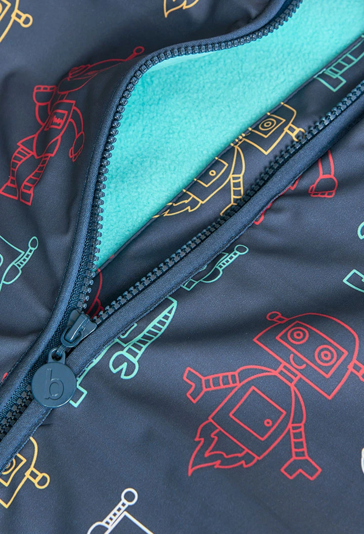 Impermeável com capuz para com estampado de robôs