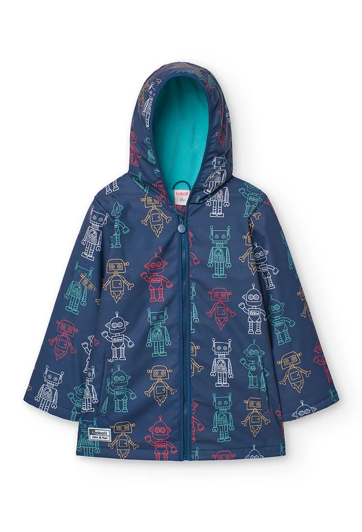 Impermeável com capuz para com estampado de robôs