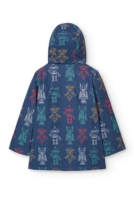 Baby boy\'s hooded raincoat with robot print