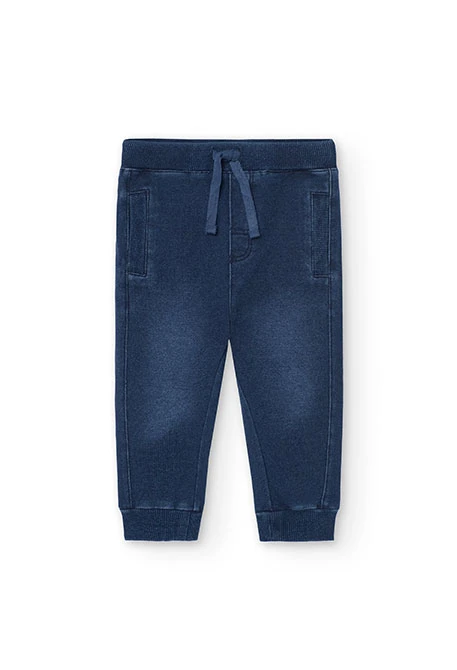 Pantalón de felpa de bebé niño con bolsillos en color azul