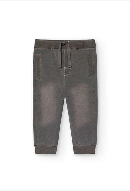 Pantalón de felpa de bebé niño con bolsillos en color gris