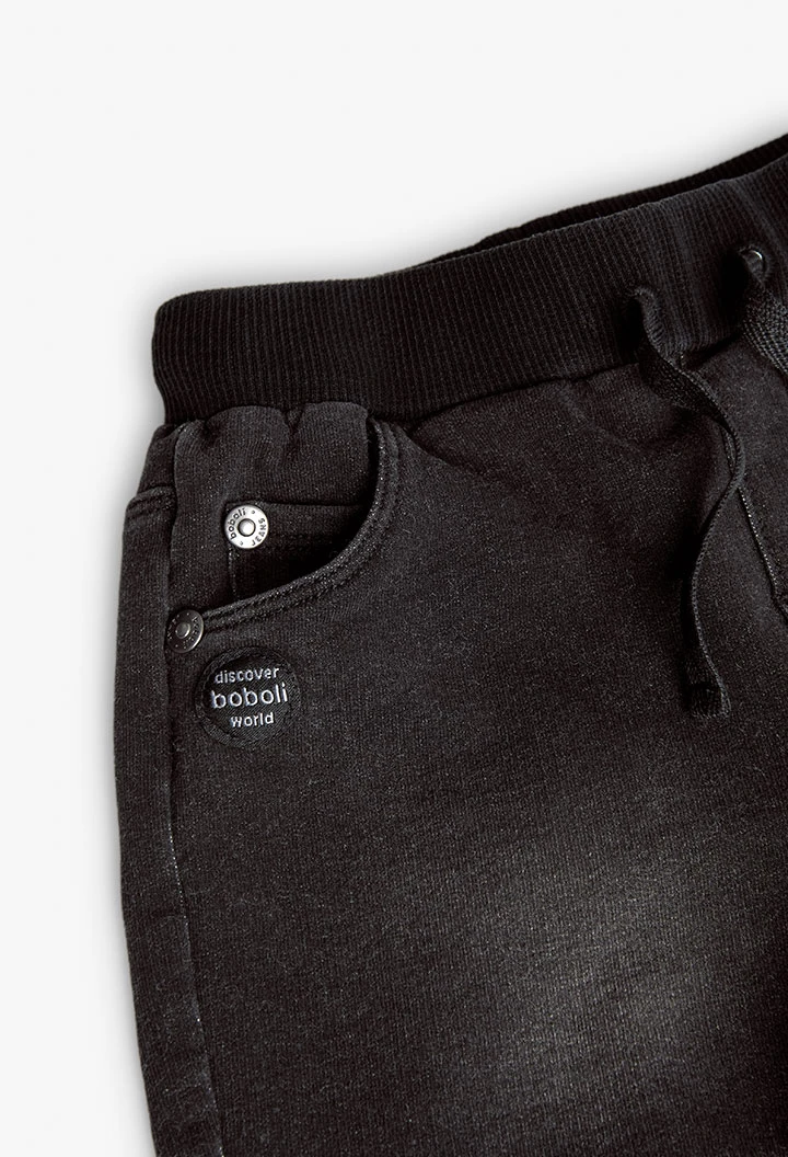Pantalón felpa denim para bebé niño en negro