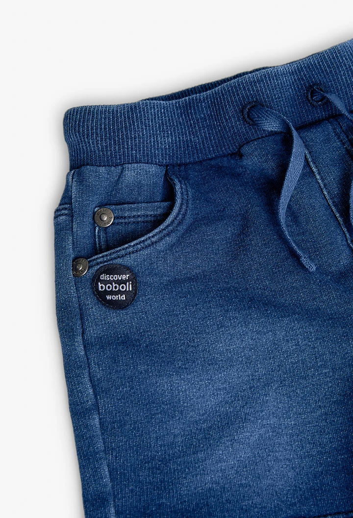 Bermuda felpa denim para bebé niño en azul