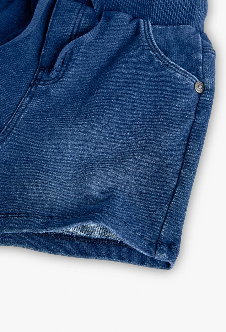 Bermuda felpa denim para bebé niño en azul