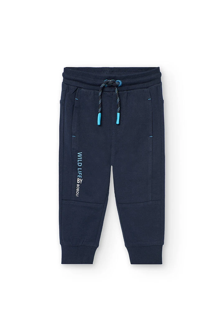Baby boy jogger trousers in navy blue fleece