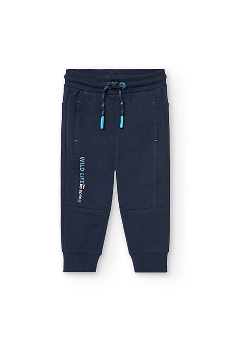 Baby boy jogger trousers in navy blue fleece