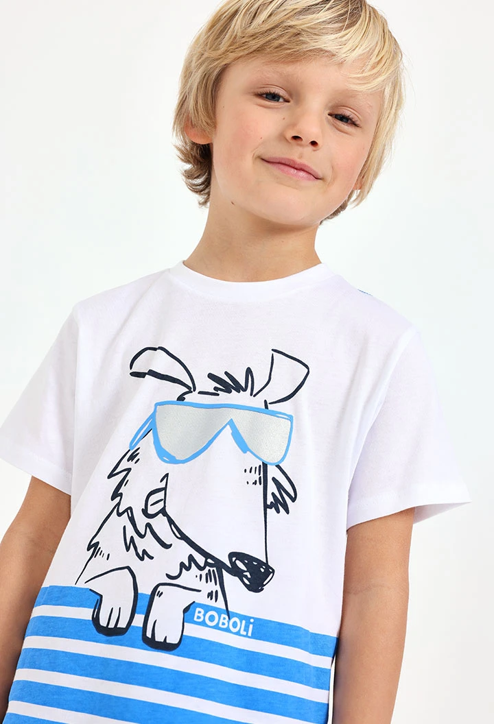 T-shirt basique en maille pour bébé garçon blanche avec imprimé chien