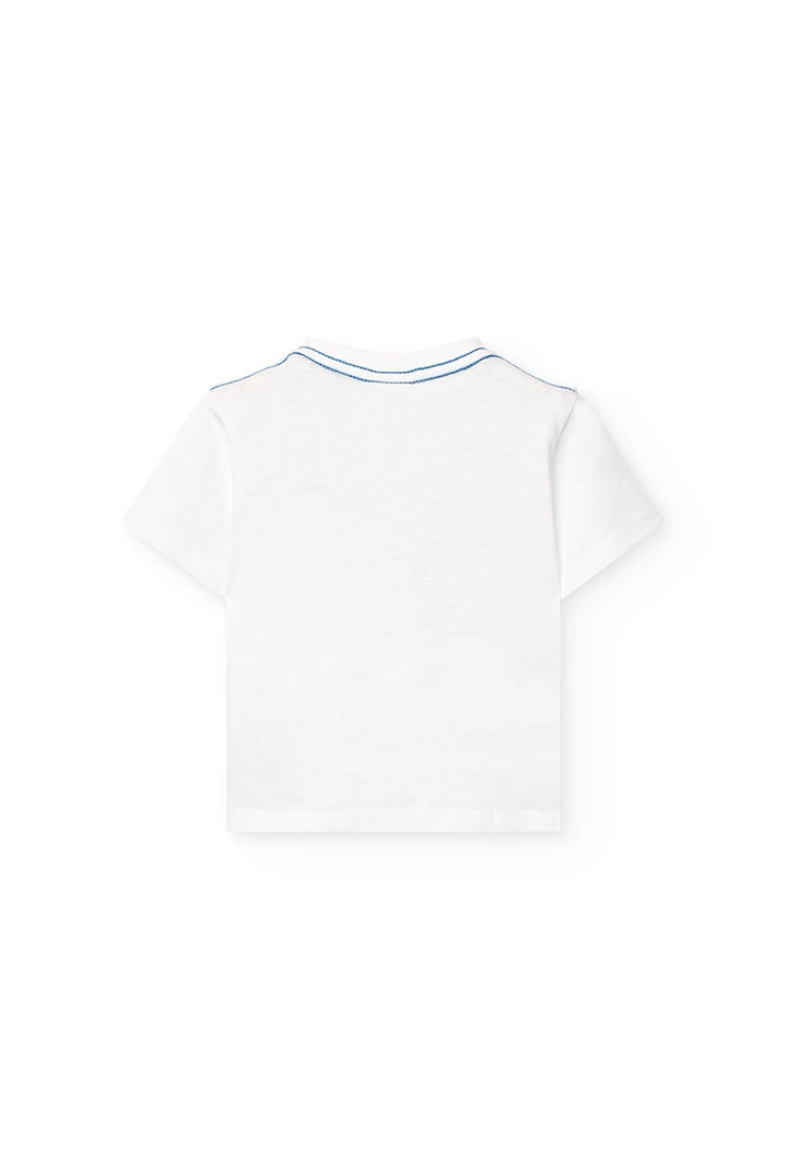 Basic white knit T-shirt for baby boy with dog print