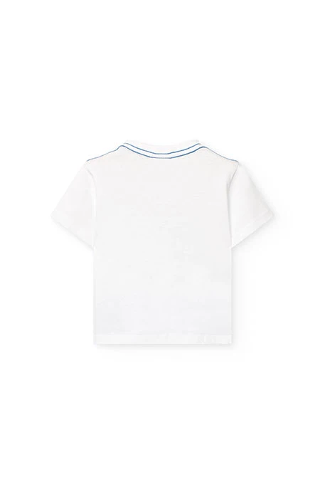 Basic white knit T-shirt for baby boy with dog print