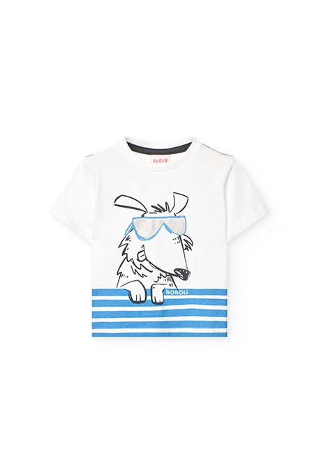 T-shirt basique en maille pour bébé garçon blanche avec imprimé chien