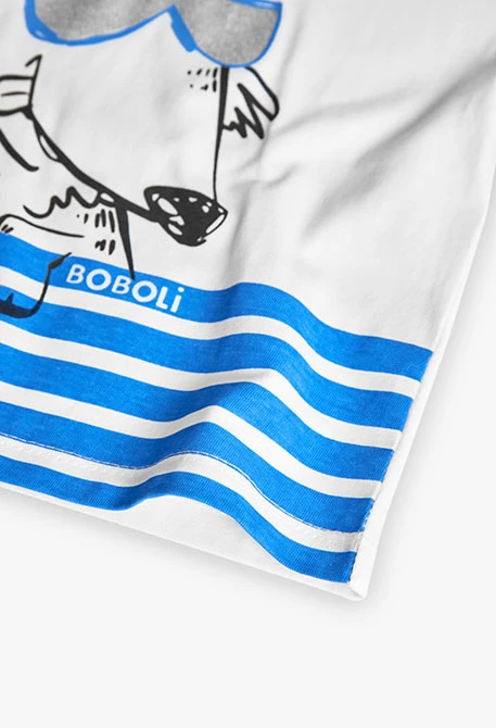 Camiseta básica de punto para bebé niño en blanco con estampado de perro