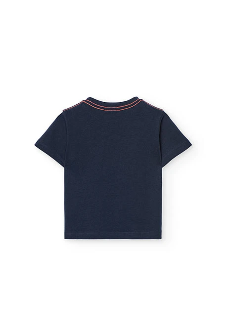 Knitted T-shirt for baby boy in navy blue with print