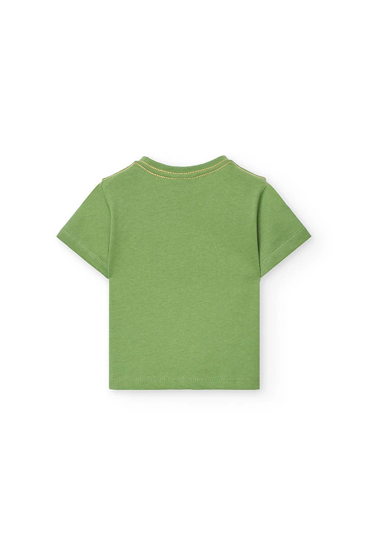 Maglietta basica in maglia per neonato in verde con stampa di scimmia