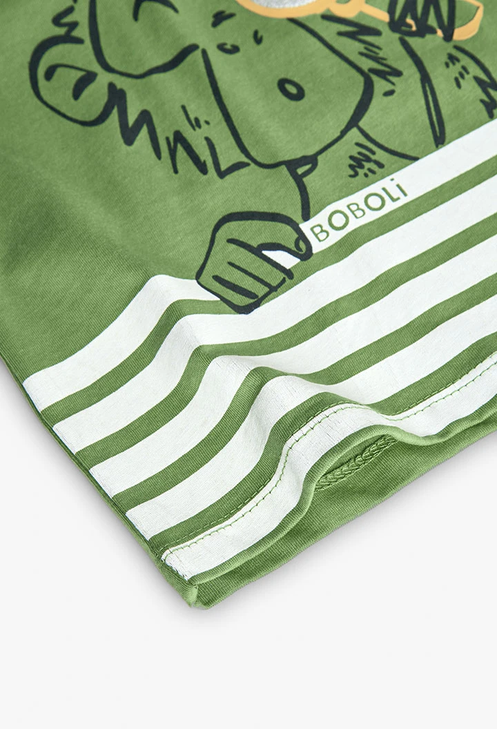 T-shirt basique en maille pour bébé garçon en vert avec imprimé de singe.