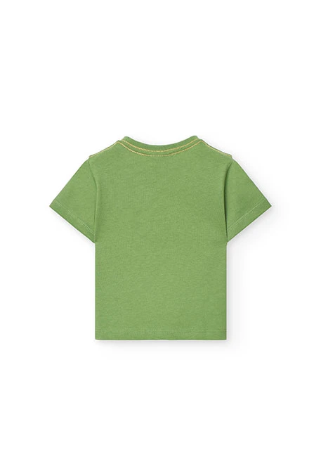 Basic knit T-shirt for baby boy in green with monkey print