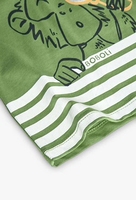 Basic knit T-shirt for baby boy in green with monkey print