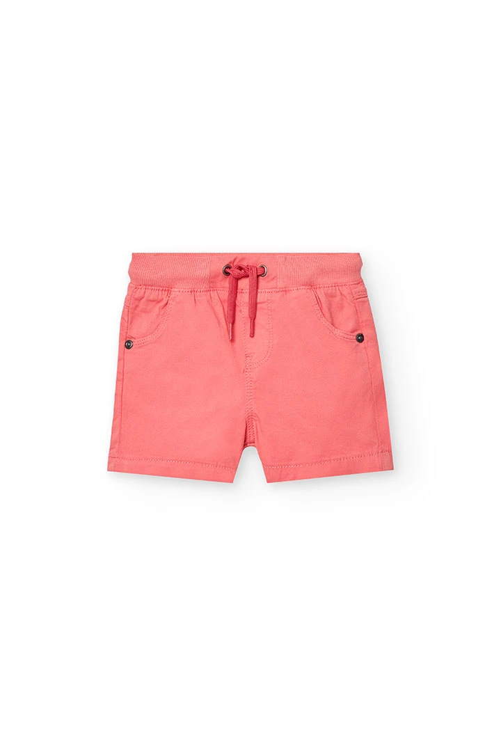 Elastic twill shorts for baby boy in red