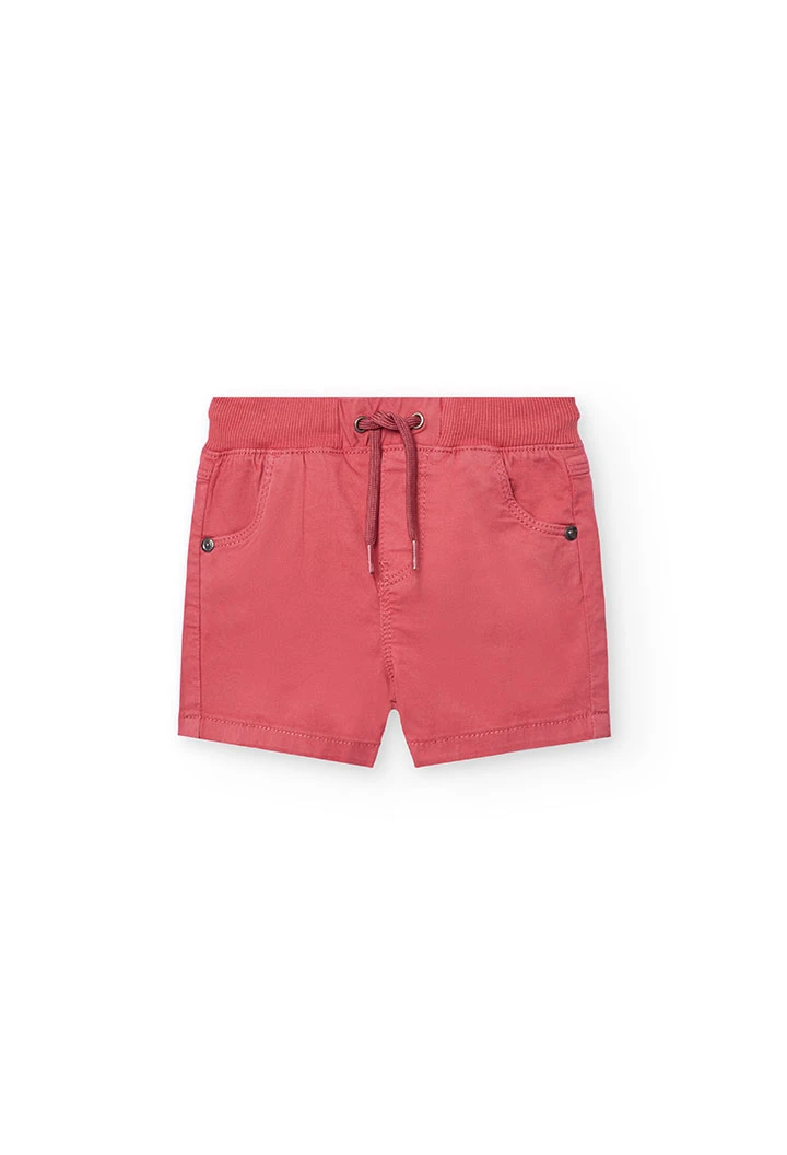 Elastische Gabardine-Bermudashorts für Jungen in Granatfarbe
