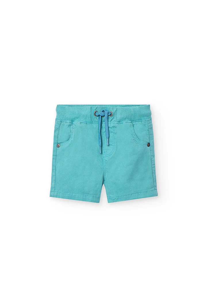 Bermuda in gabardina elasticizzata per bambino in colore verde.