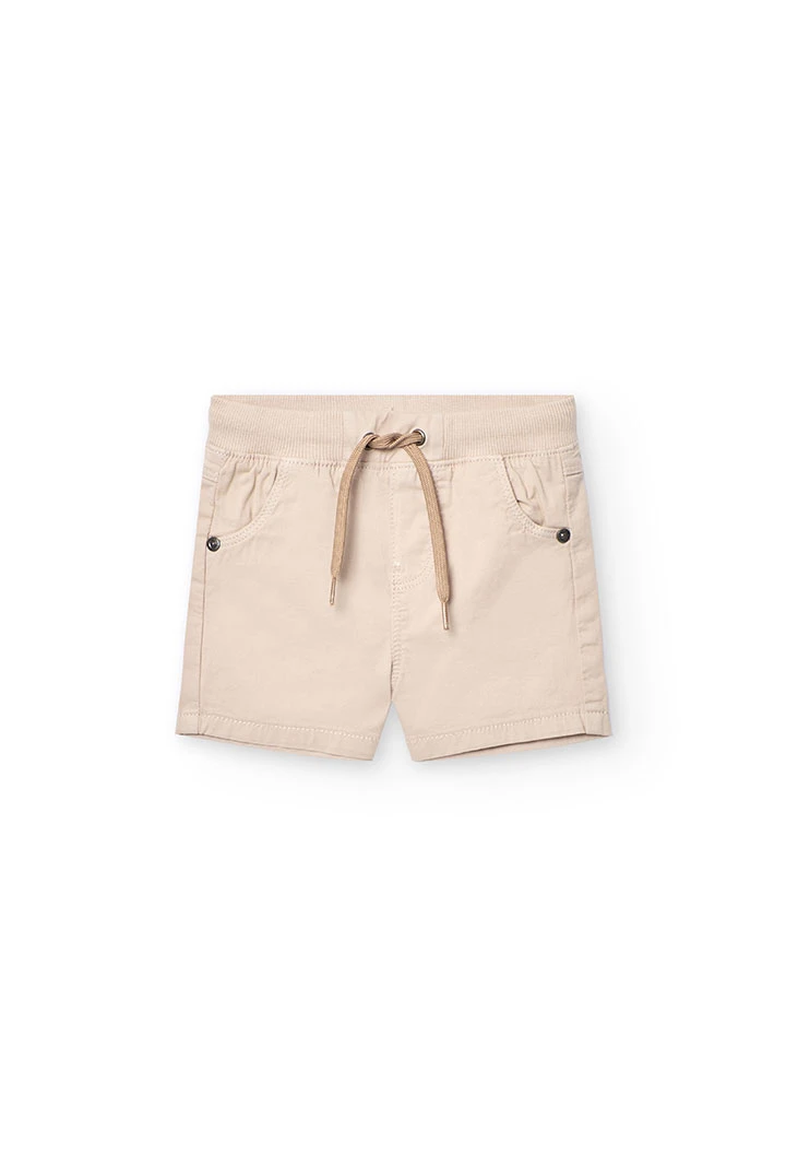 Bermuda in gabardina elasticizzata per neonato di colore beige