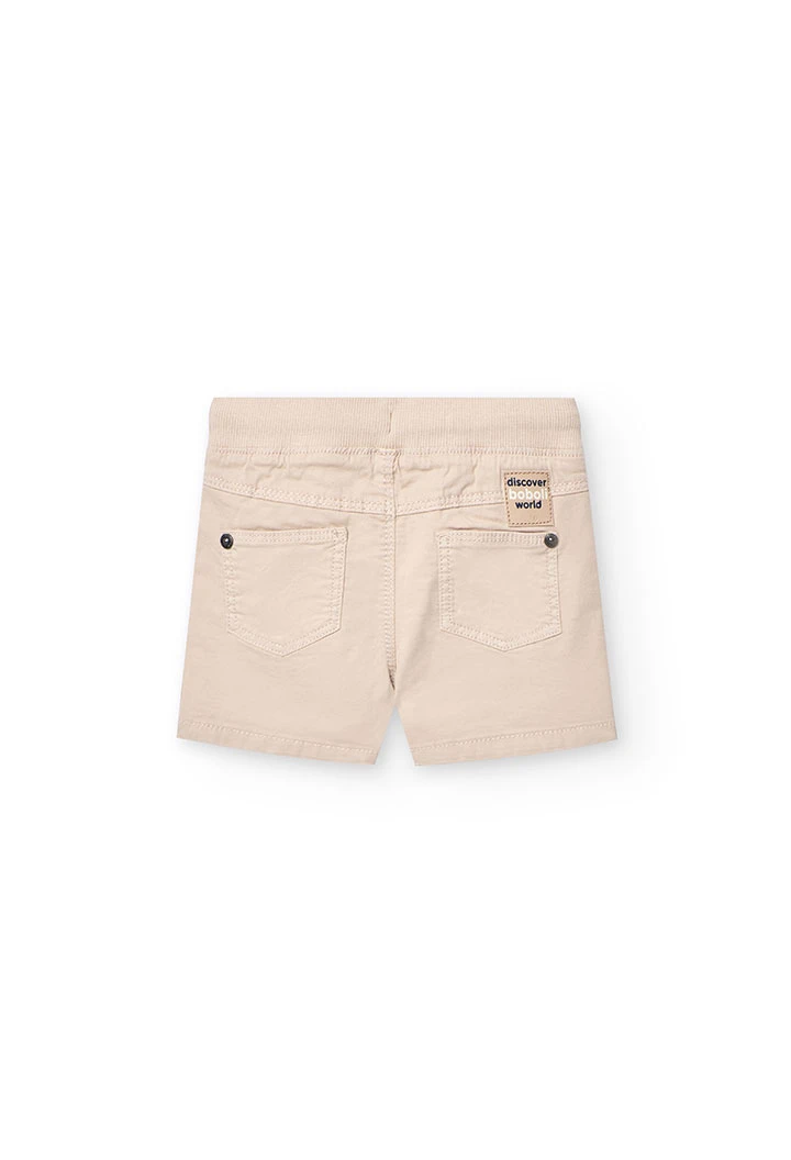 Bermuda in gabardina elasticizzata per neonato di colore beige