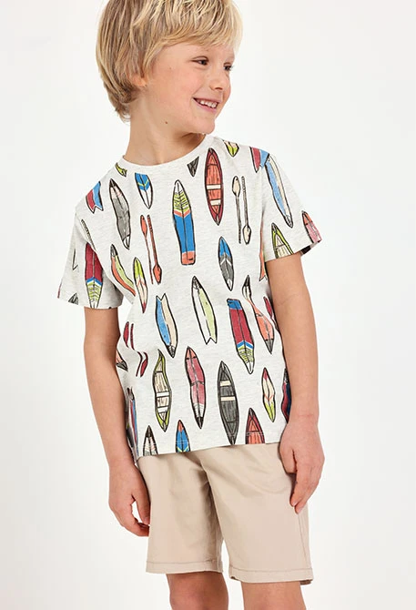 Stretch gabardine Bermuda shorts for baby boy in beige.