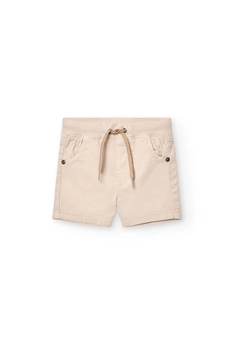 Bermudas de gabardina elástica para bebé menino em cor bege