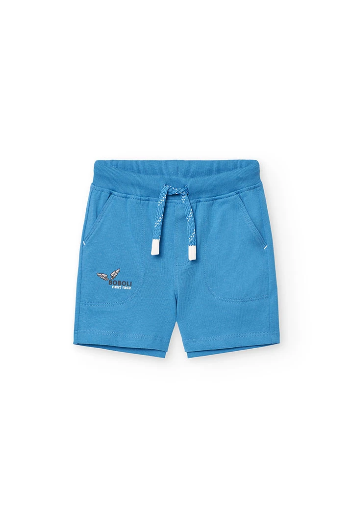Basic knit bermuda shorts for baby boy in blue.