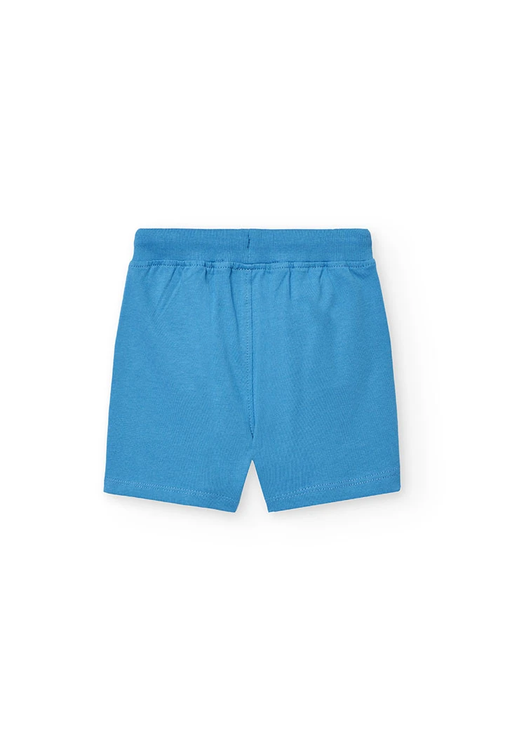 Basic knit bermuda shorts for baby boy in blue.