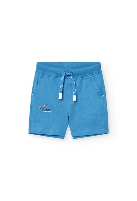 Basic knit bermuda shorts for baby boy in blue.