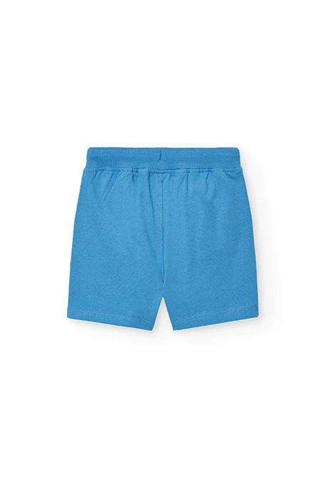 Basic knit bermuda shorts for baby boy in blue.