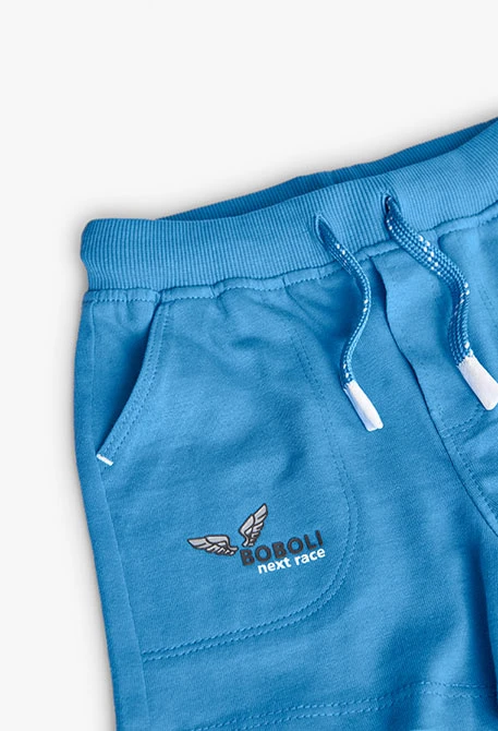 Basic knit bermuda shorts for baby boy in blue.