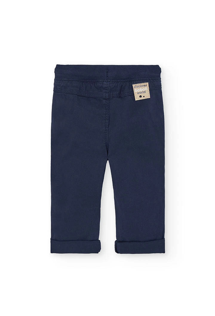 Calças de gabardina elástica para bebé menino em azul-marinho
