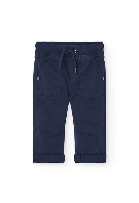 Elastic gabardine trousers for baby boy in navy blue