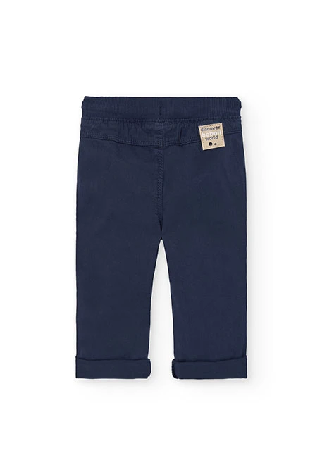 Elastic gabardine trousers for baby boy in navy blue