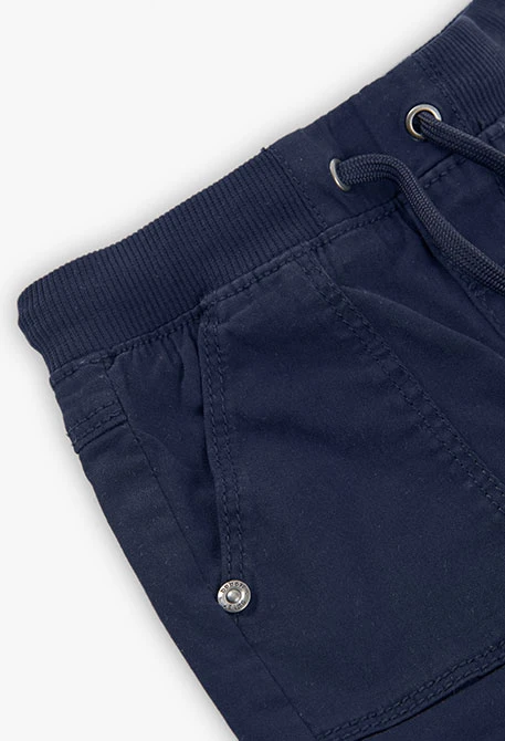 Elastic gabardine trousers for baby boy in navy blue