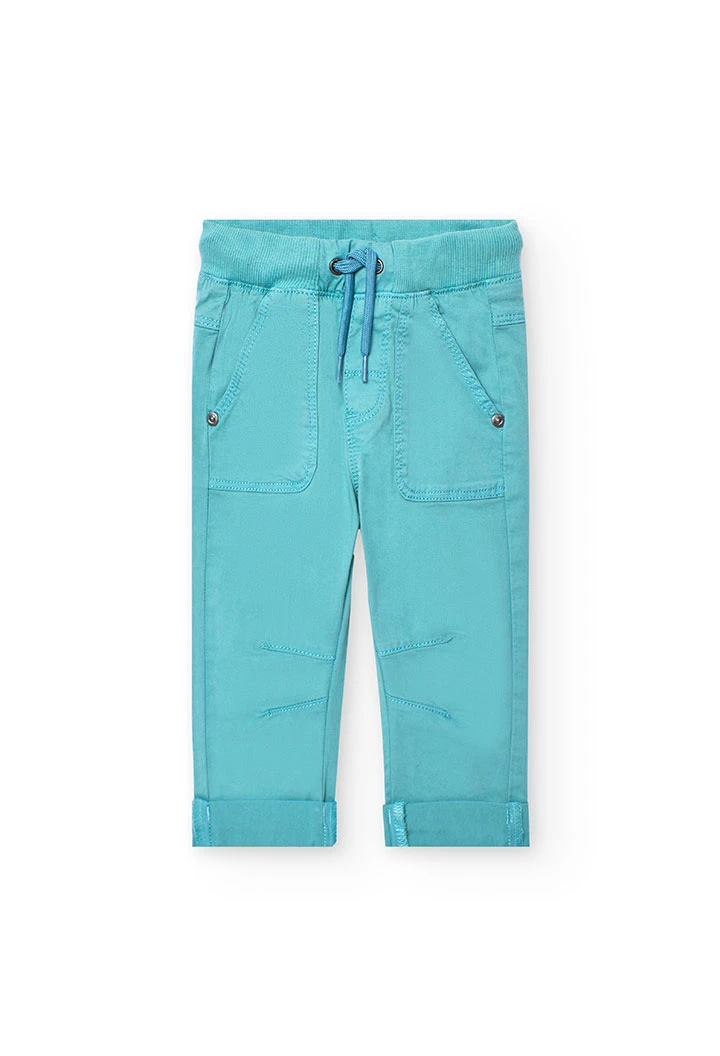 Pantalón de gabardina elástico para bebé niño en verde