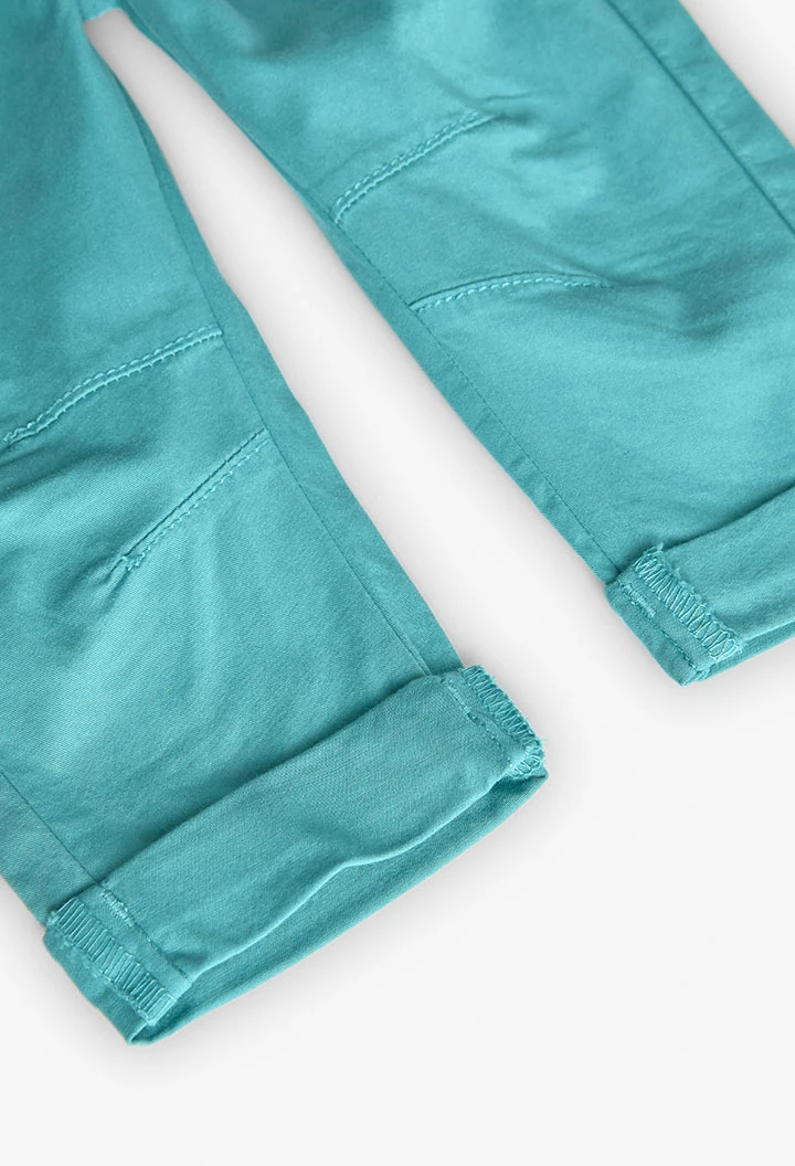 Elastic gabardine trousers for baby boy in green