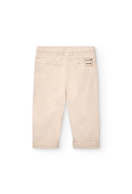 Elastic gabardine trousers for baby boy in beige